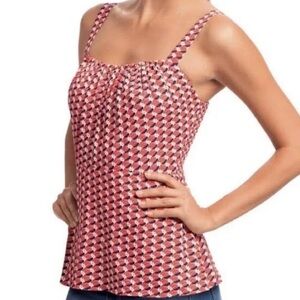 CAbi Geometric Print Tank Top Flowy Sleeveless Wide Strap Orange Navy Size 8